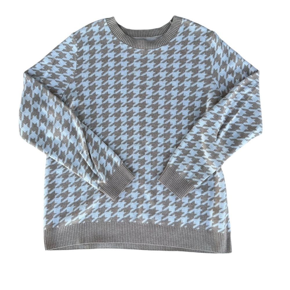 Houndstooth drop shoulder sweater tan & white CROFT AND BARROW size large